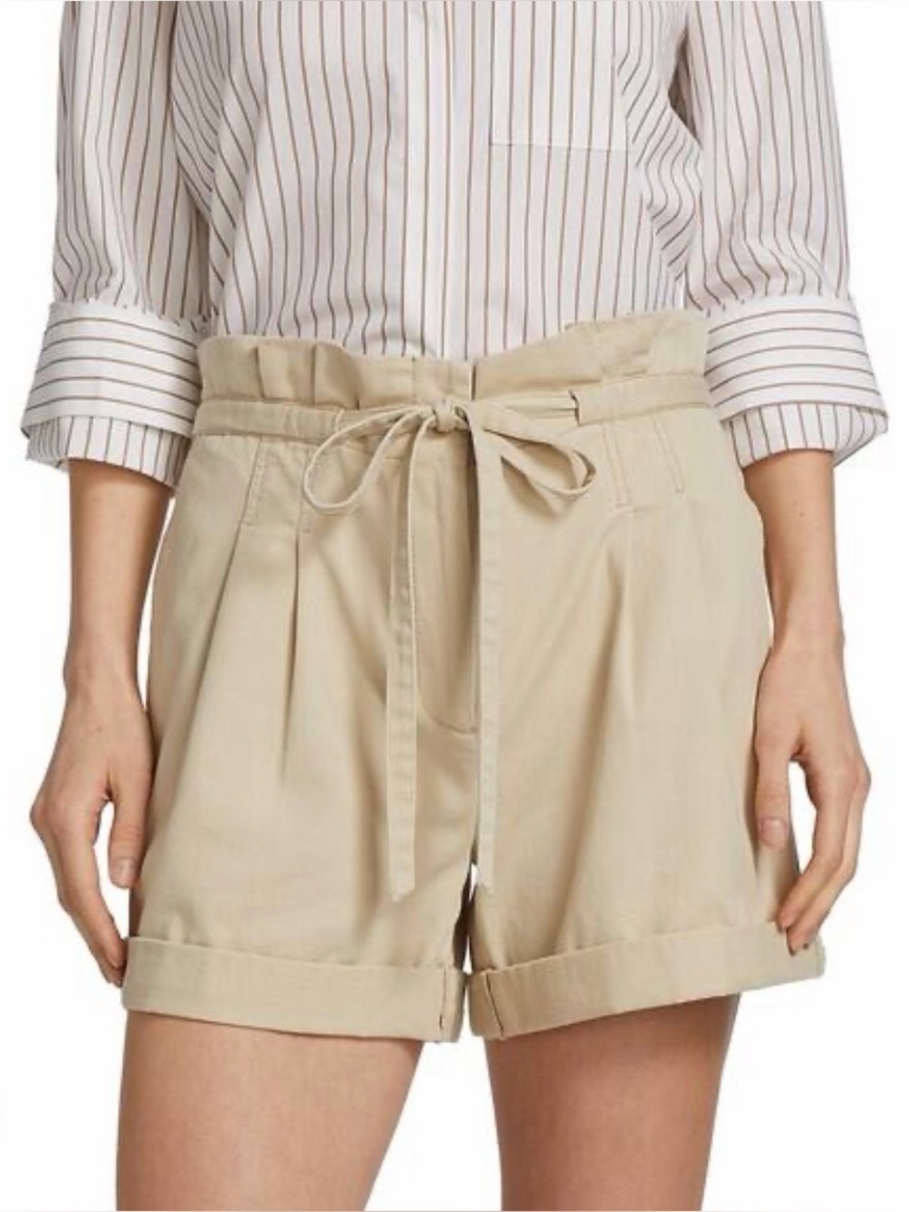 High-Rise Paperbag Tie-Waist Shorts in Khaki
